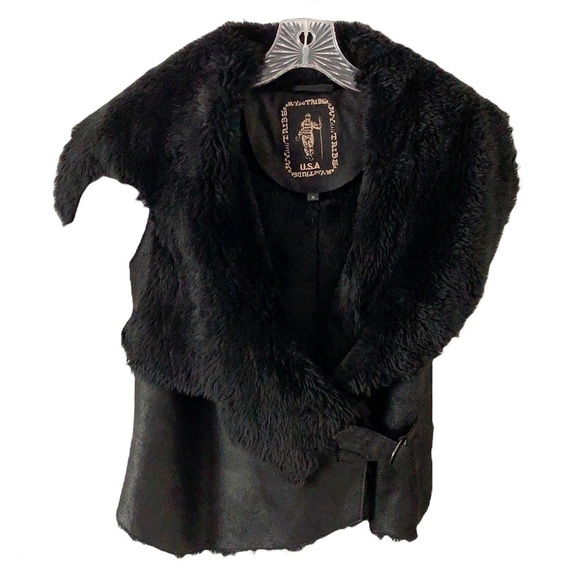 Tribe Asymmetrical Leather & Faux Fur Vest - Picture 1 of 12